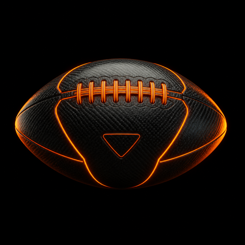 Carbon-fiber football above a dark draft-room grid